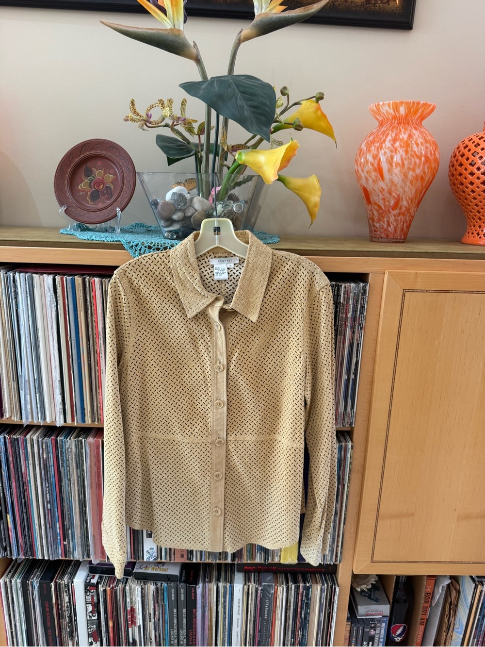 Price Drop: Co&Eddy Chamois/Camel Suede Button-Down Laser-Cut Shirt/Jacket, M View 2